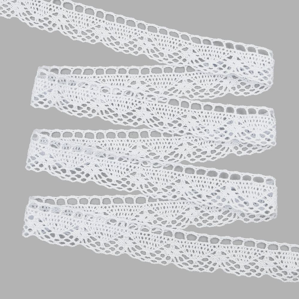 Кружево вязаное (тесьма) хлопковое 32 мм / 25 метров, одностор. (белый)