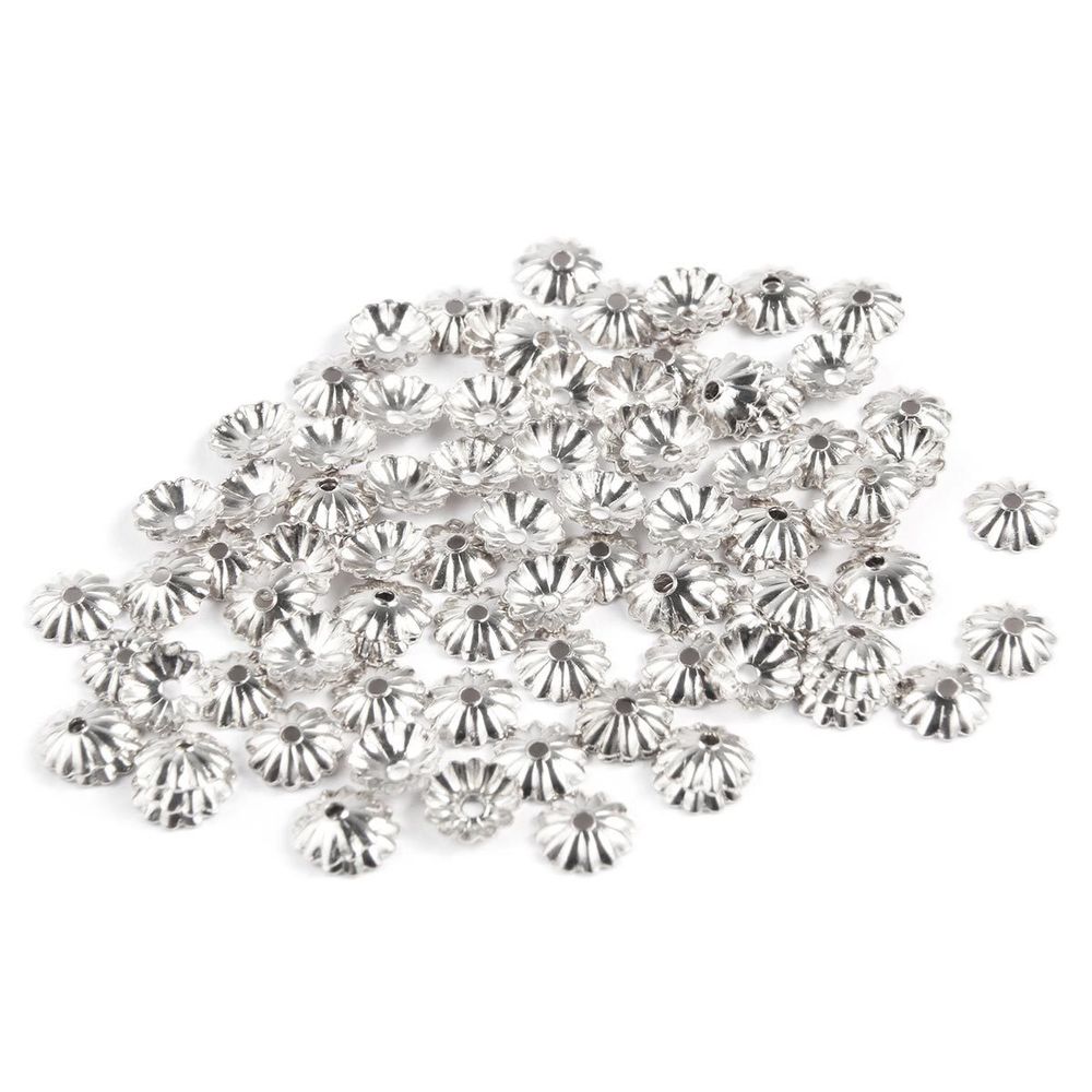 Шапочка для бусин, 3мм 100 шт в упак, Астра, Серебро