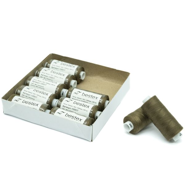 Нитки швейные бытовые Bestex 40/2, 365 м (400 ярд) / 10 кат., 396 коричневый хаки