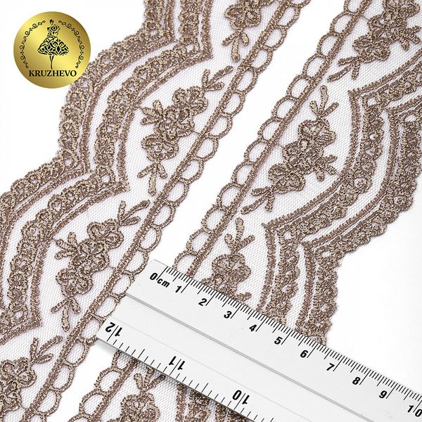 Кружево на сетке 60 мм, 2110 цв.N4815 кофе уп.13.71м, Kruzhevo