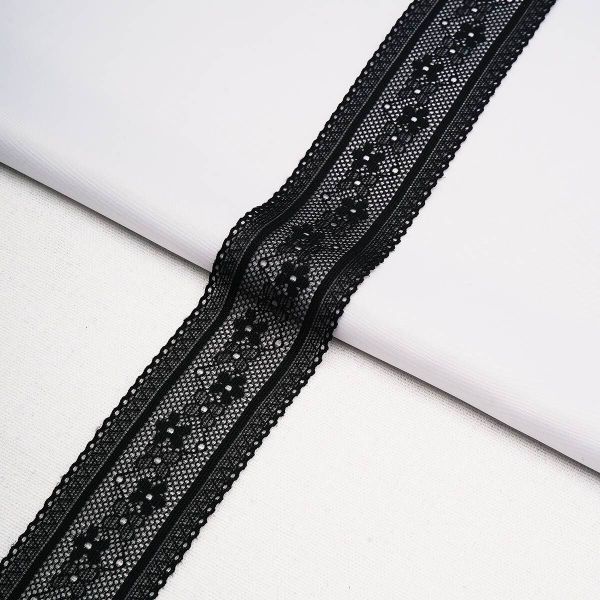 Кружево эластичное (стрейч) 40 мм / 13.72 метра, черный, 3AR3785