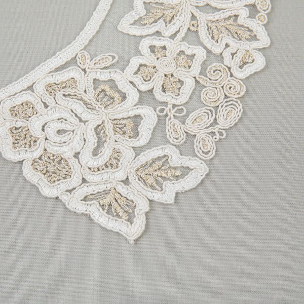 Пришивной кружевной воротник 100 мм, на сетке, 5 пар, Турция, кремовый/под золото, Gamma VKRM-27-02