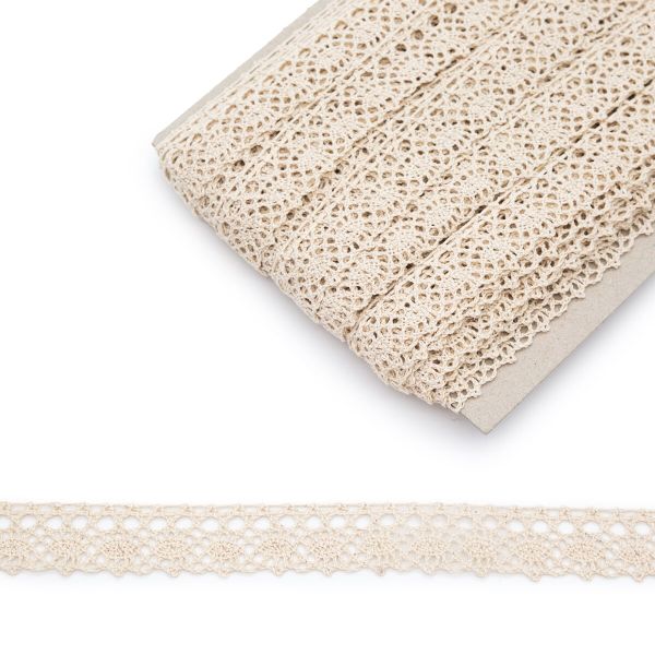 Кружево вязаное (тесьма) хлопковое 22 мм / 25 метров, одностор. (02 бежевый)