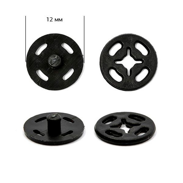 Кнопка пришивная пластиковая 12 мм, цв. черный уп. 200 шт, PSB