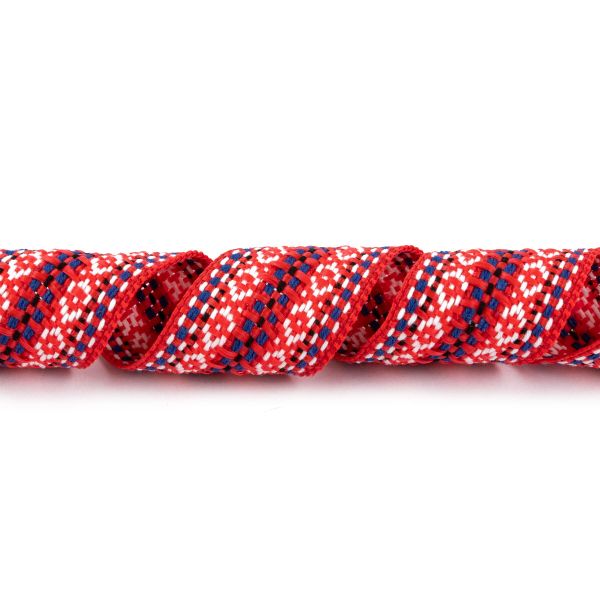 Лента (тесьма) жаккардовая 30.0 мм / 25±1 метров, Орнамент для северных народов, рис 9871 №6 красн/бел/син/черный, Gamma C3881