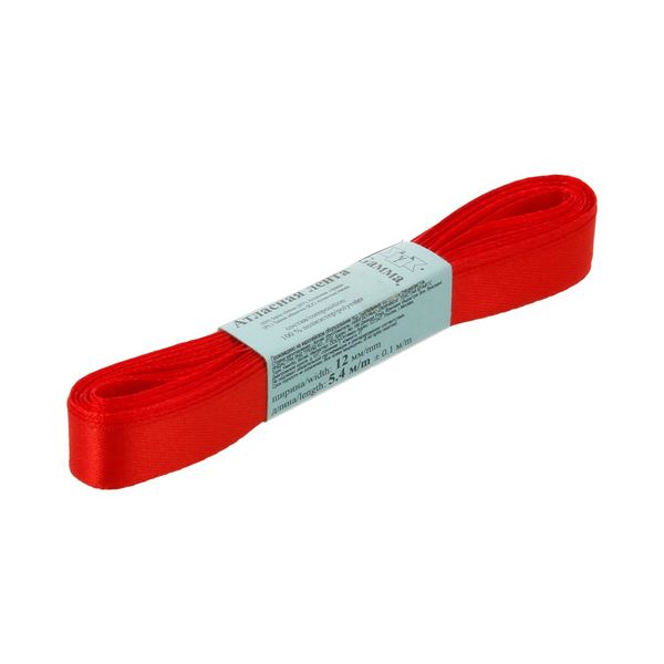 Лента атласная 1-сторонняя 12.0 мм / 10 шт по 5.4 метра, №026 красный, Gamma AL-12P