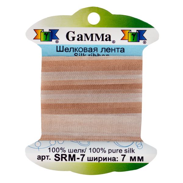 Лента (тесьма) шелковая 7.0 мм / 9.1±0.5 метров, M033 бл.бежевый/желто-коричневый, Gamma SRM-7