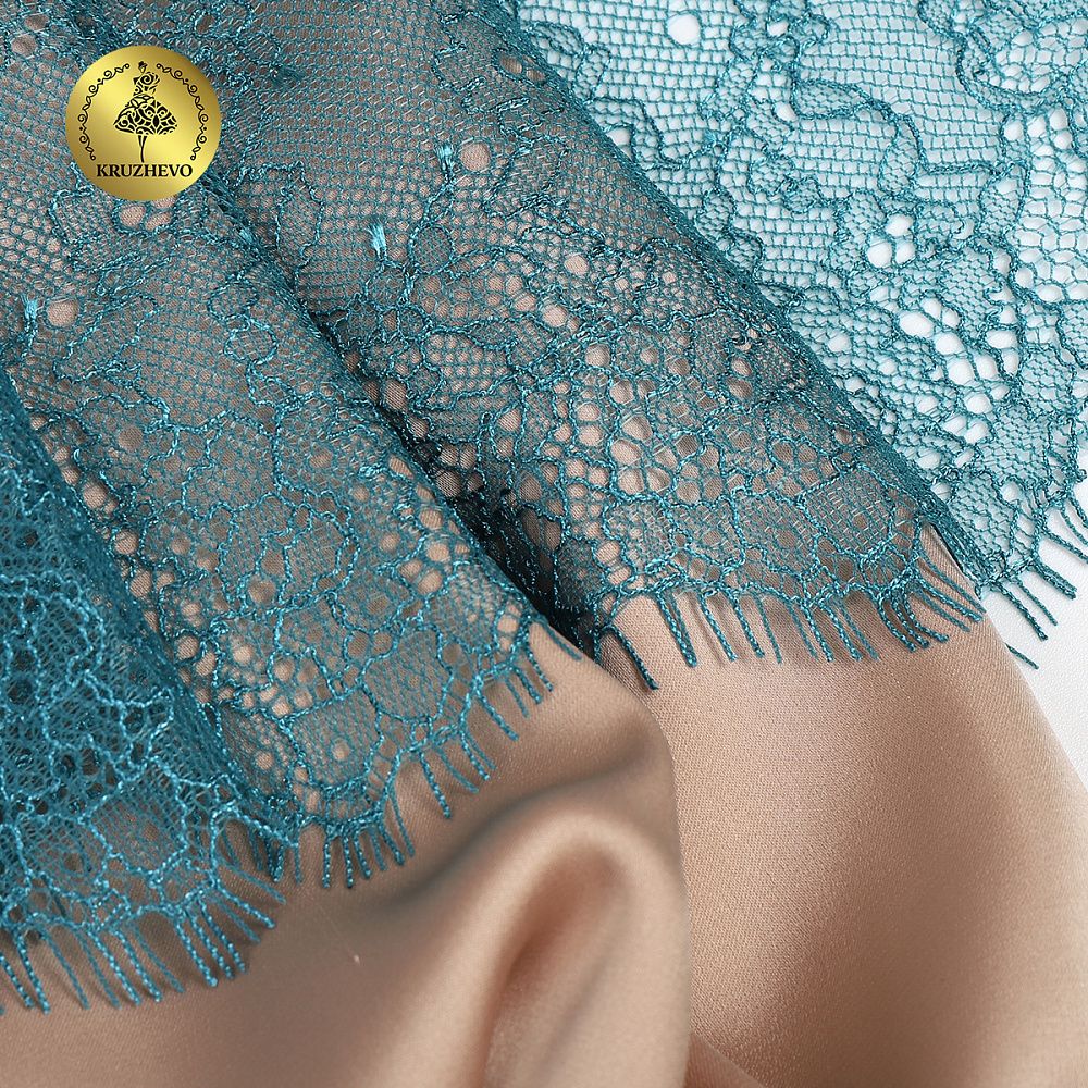 Кружево шантильи (реснички) 170 мм, A88 цв.F222 изумрудно-синий, 3 метра, Kruzhevo