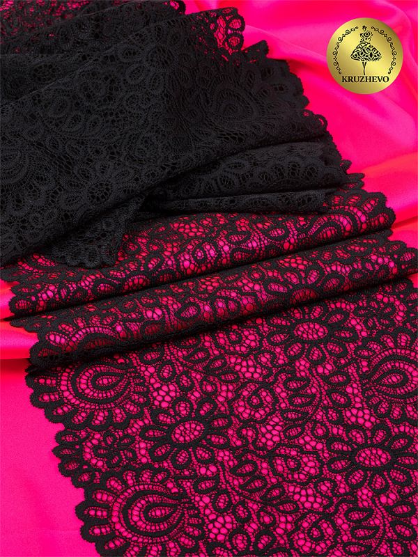 Кружево бельевое эластичное 205 мм / 3 м, TBY.YSTL00839, цв.02 черный, Kruzhevo