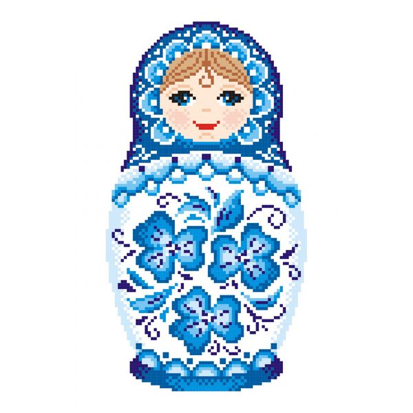 Набор для вышивания нитками МП Студия, Матрёшка. Гжельская роспись 16х25 см