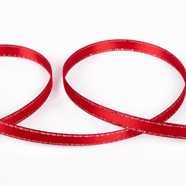 Лента атласная 2-сторонняя с метанитью 6.0 мм / 33±2 метра, 026 красный/серебро, Gamma AL-6M