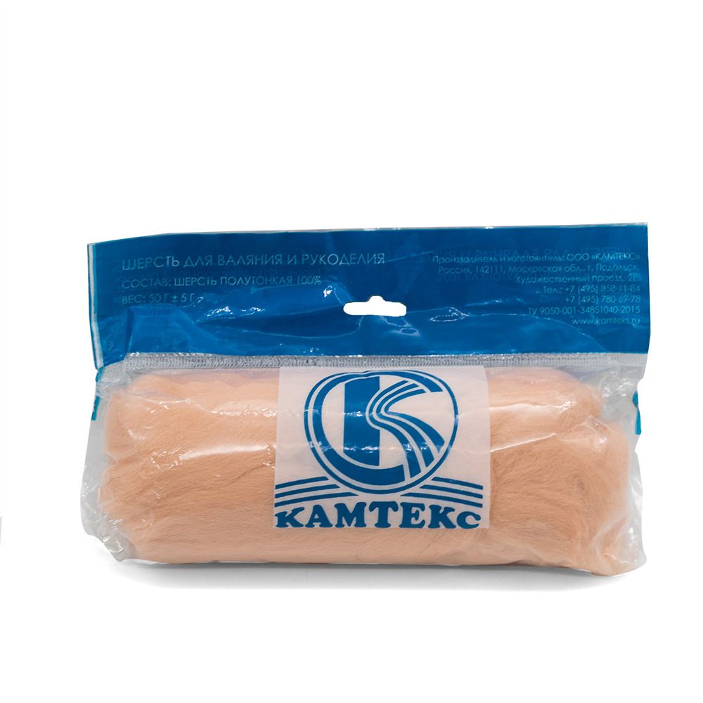 Шерсть для валяния Камтекс Лента для валяния п/тонкая 1х50 г, (25-28 мкр), 2.1 м, 192 чайная роза, 614644-34