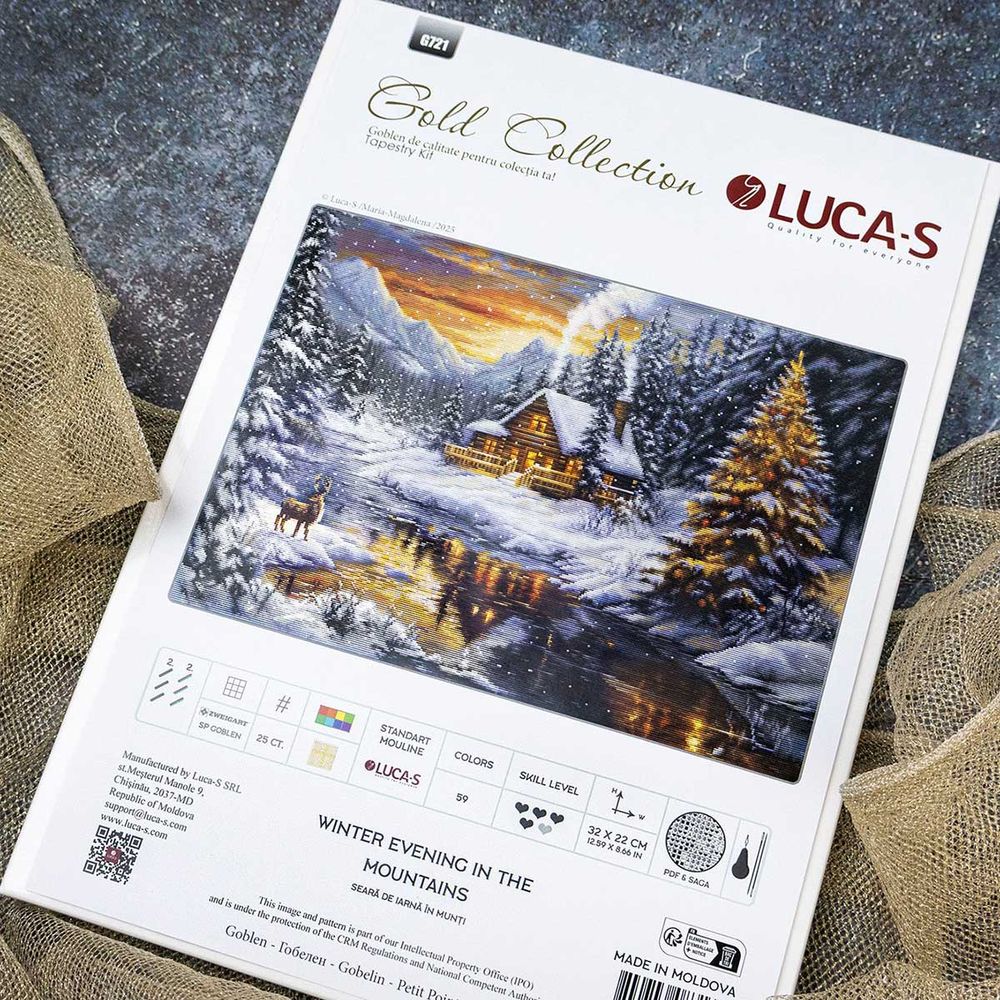 Набор для вышивания нитками Luca-S G721, гобелен Зимний вечер в горах 32х22см