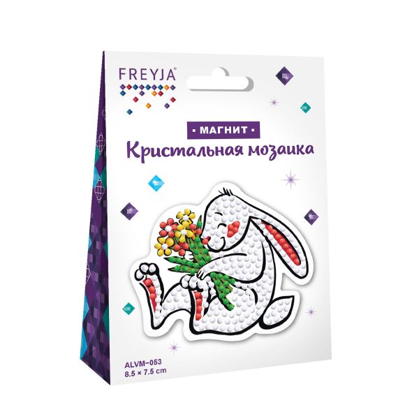 Алмазная (кристальная) мозаика Фрея, магнит Кролик, 8.5х7.5 см