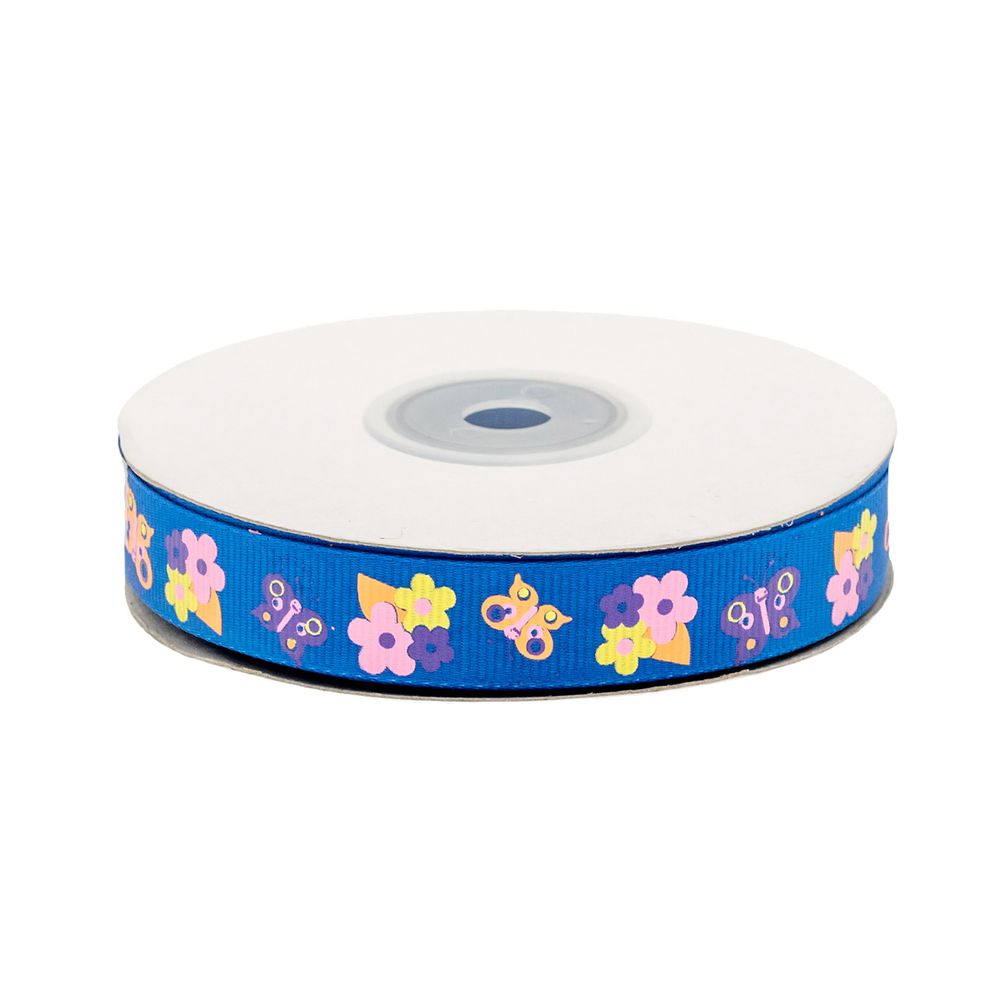 Лента репсовая (в рубчик) Бабочки 2 1,5см*22.86 м (синий)