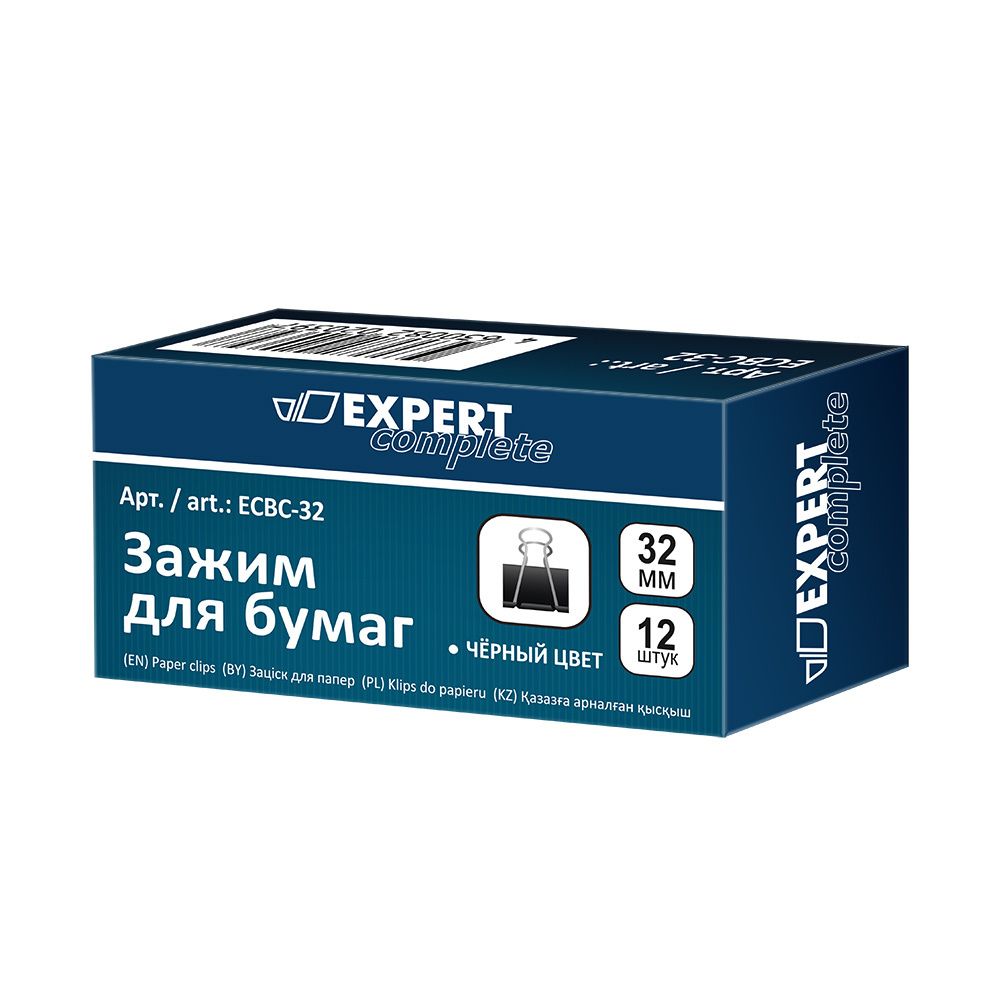 Зажим для бумаг 32 мм, 12х12 шт, черный, Expert Complete ECBC-32