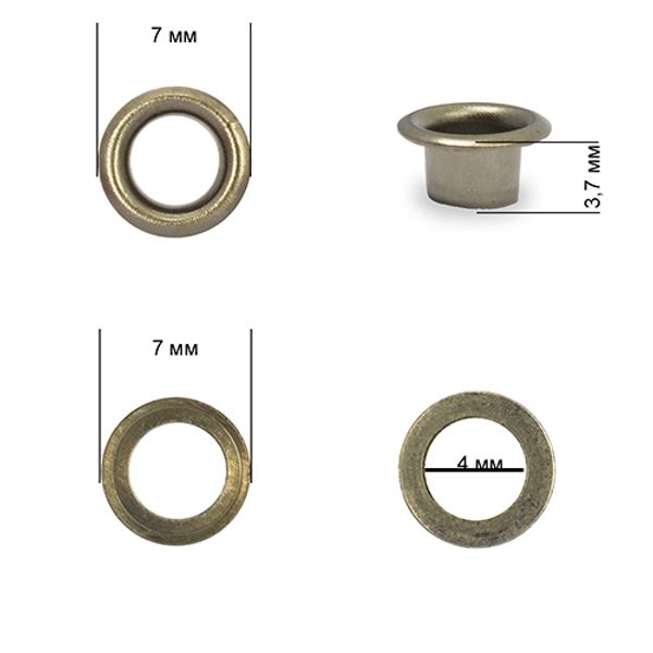 Люверсы металл ⌀_4.0 мм (внутр.), внешн. ⌀7.0 мм (внутр.), h3.7 мм (внутр.), №2, сталь, цв.никель черный, 1000 шт, TBY