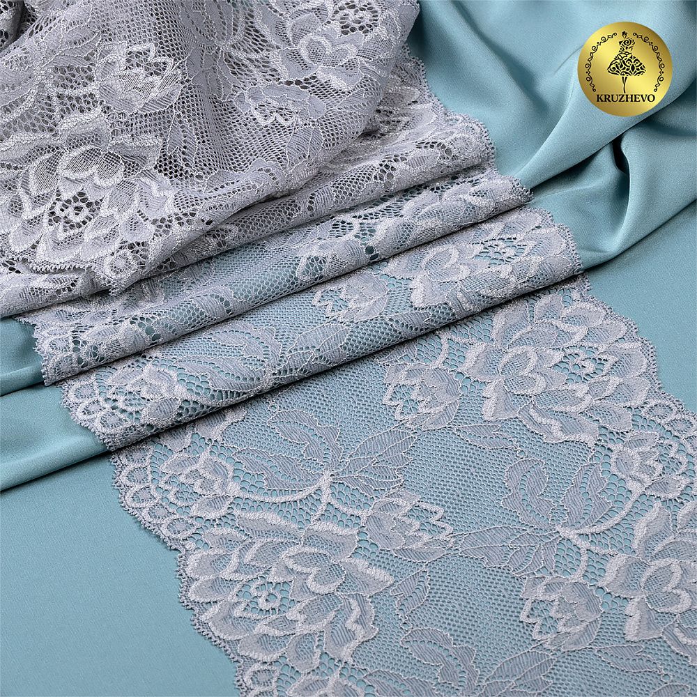 Кружево эластичное (стрейч) L838 180мм цв.17 серый, 25м, Kruzhevo