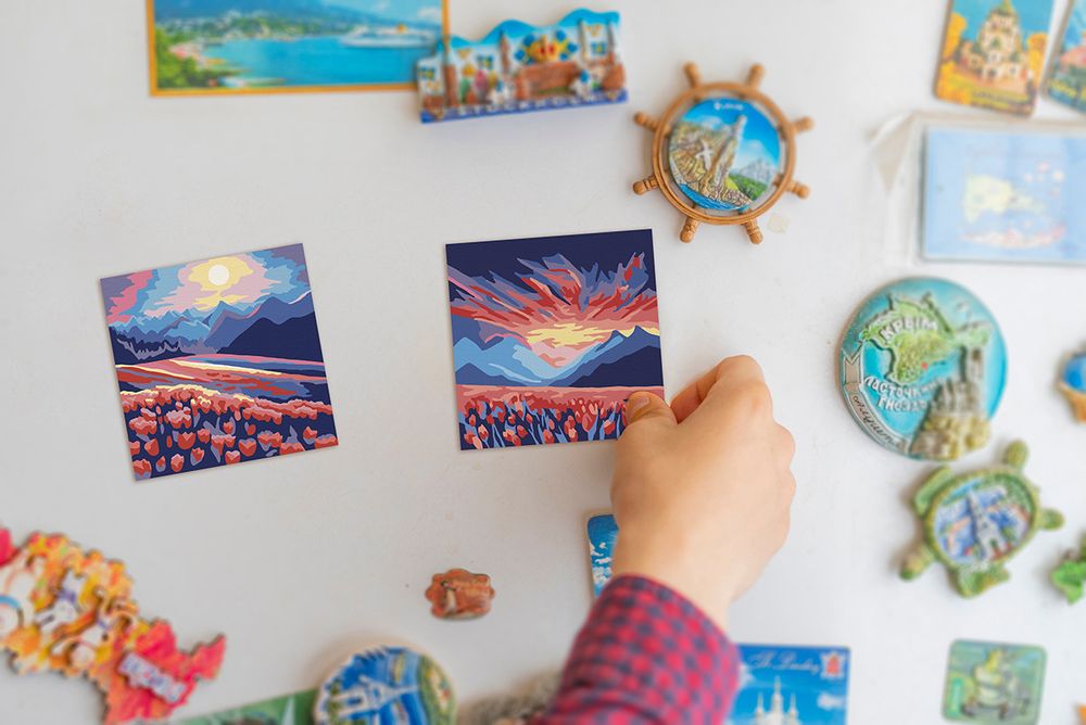 Картина по номерам Фрея PNBM-010, Цветочные поля, (на магните) 9х9 см