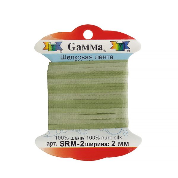 Лента (тесьма) шелковая 2.0 мм / 9.1±0.5 метров, M006 серо-зеленый/зеленый, Gamma SRM-2