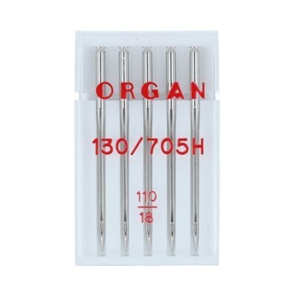 Иглы для швейных машин базовые универсальные 130/705 H, №110, 5 игл, в пенале 5105110 110, ORGAN