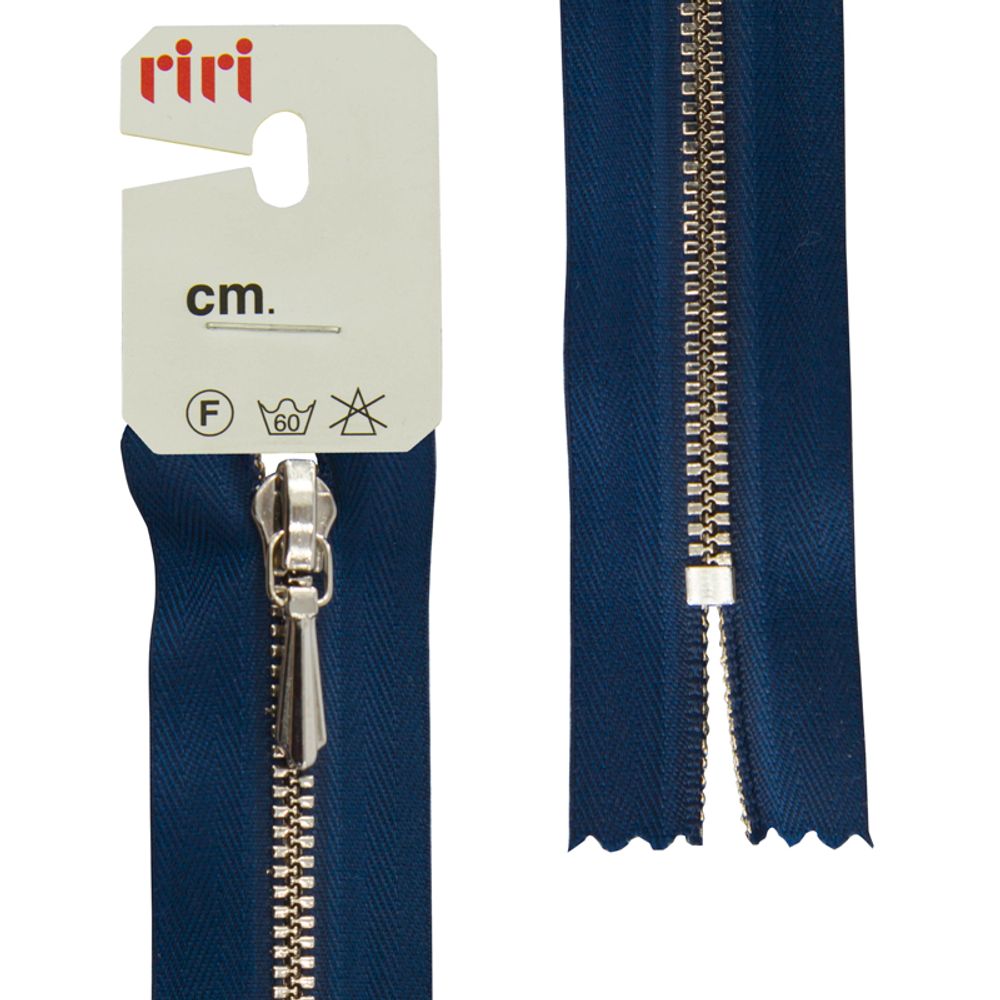 Молния металлическая RIRI Т3 (3 мм) Ni, слайд.Tropf, н/раз., 18 см, цв. тесьмы 2626, кобальт синий, упак. 5 шт