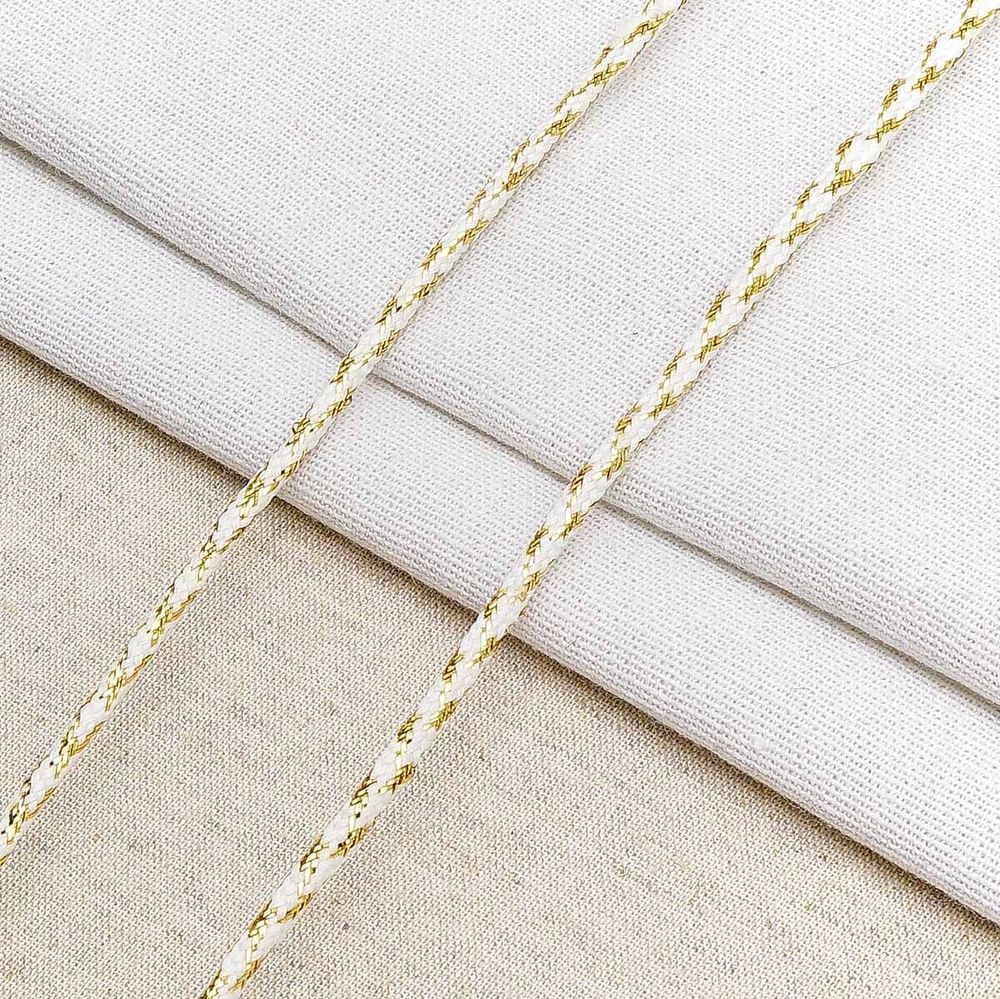 Шнур отделочный плетеный ⌀4.0 мм / 30 метров, белый/золото, С953Г7