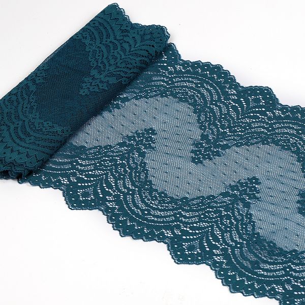 Кружево бельевое эластичное 230 мм / 10 м, 8036, цв.F222 изумрудно-синий, Kruzhevo
