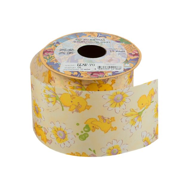 Лента декоративная 70 мм / 10±1 метров, 01 желтый / Цыпленок, Blumentag LRW-70