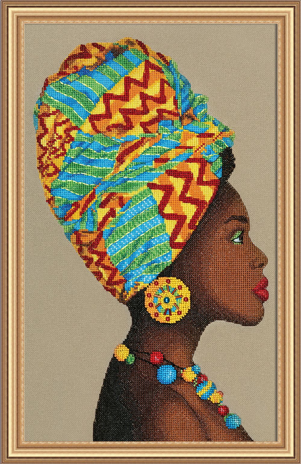 Набор для вышивания нитками Panna Золотая серия NM-7418, Африканка, 26х42 см