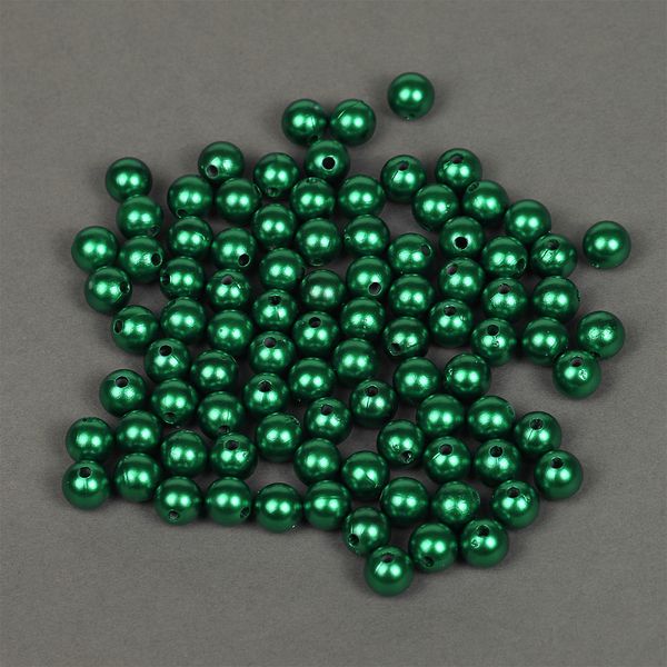 Бусины пластик (перламутр) ⌀10 мм, цв.035 изумруд, уп.500г (960 шт), Magic4Hobby