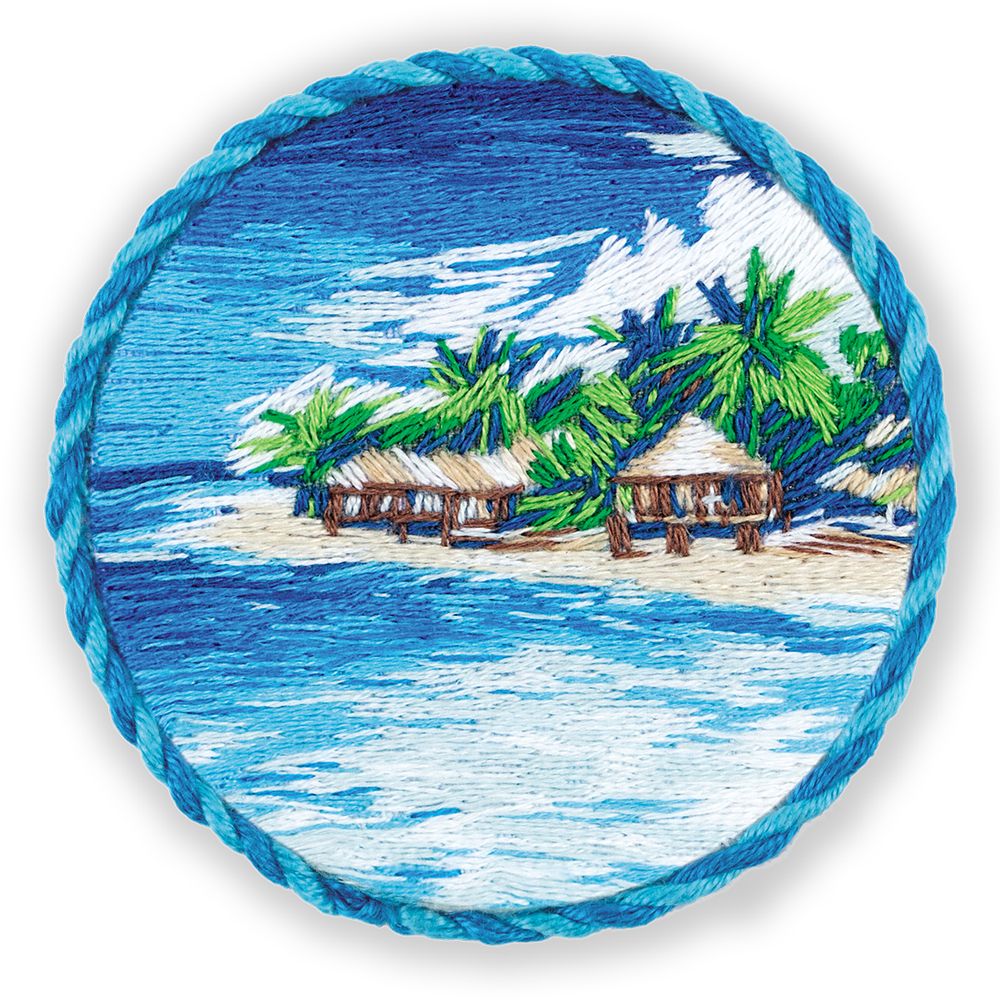 Набор для вышивания нитками Panna Живая картина JK-2298, Брошь. Море, 5.5х5.5 см