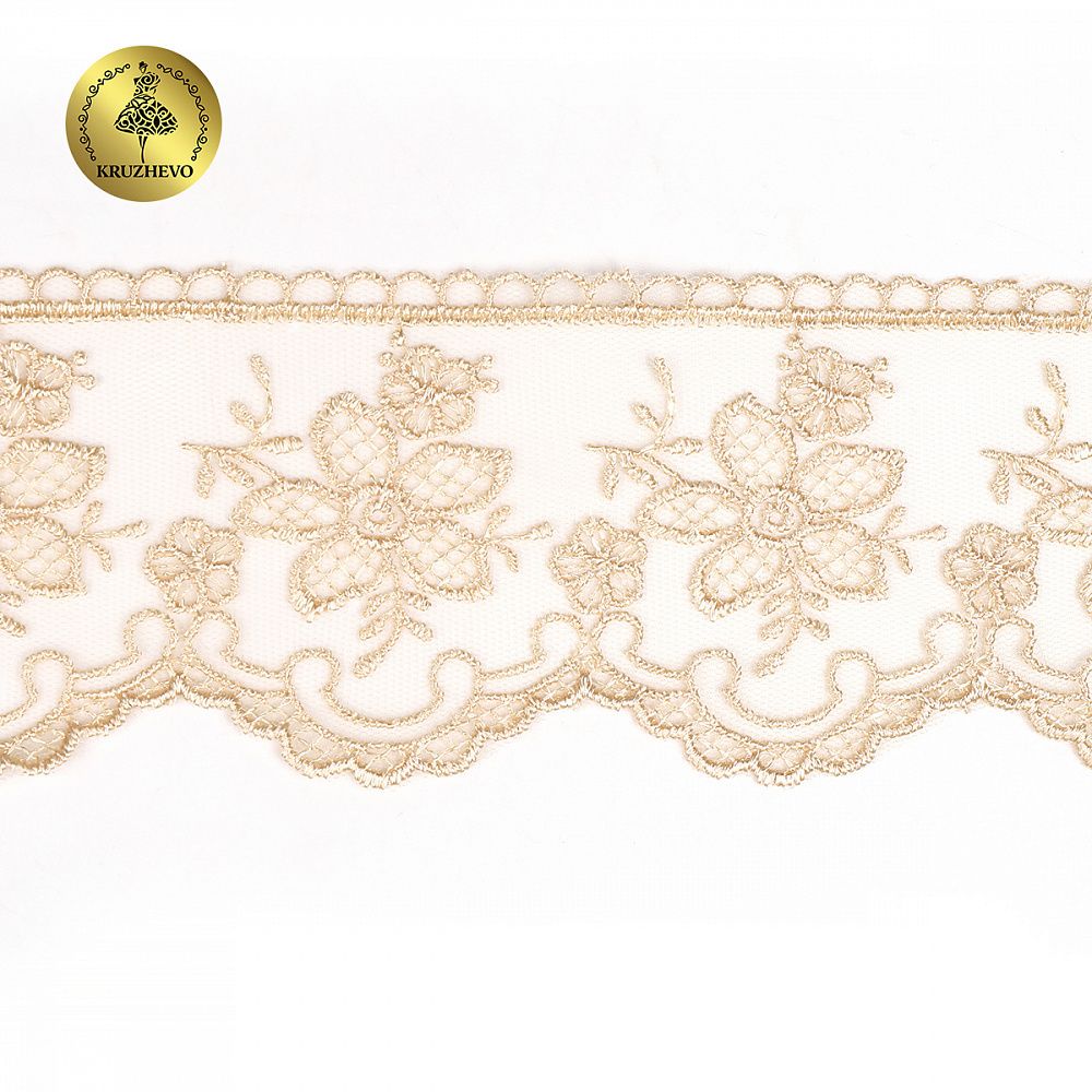 Кружево на сетке 75 мм, 40480, цв.N6115 бежевый уп.13.7м, Kruzhevo