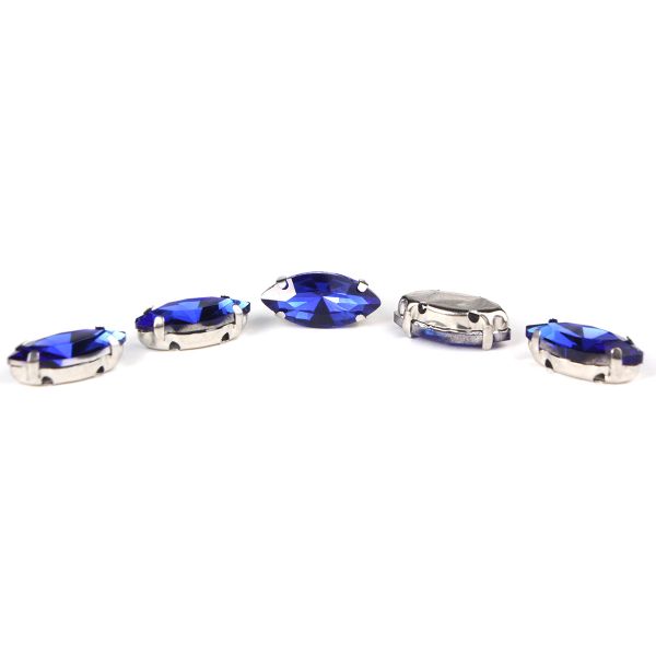 Хрустальные стразы в цапах формы миндаль, синий 7х15 мм, 5 шт., МЦ010НН715