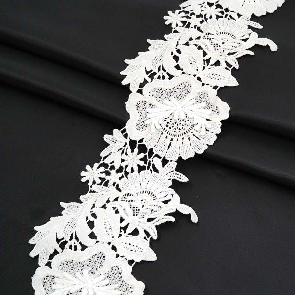 Кружево гипюр (плетёное) 95 мм / 9.14 метра, белый, 6248