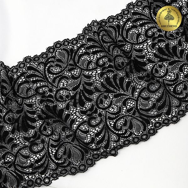 Кружево бельевое эластичное 180 мм / 20 м, 240, цв.2 черный, Kruzhevo