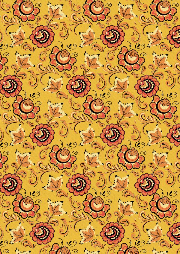 Ткань для пэчворка Peppy Русские традиции, рулон 112 см / 5 метров, РТ-14 желтый, Peppy