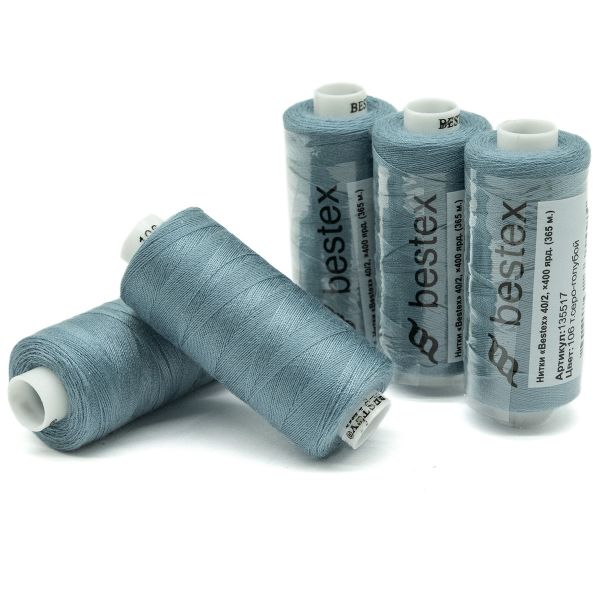 Нитки швейные бытовые Bestex 40/2, 365 м (400 ярд) / 10 кат., 106 серебристо-голубой