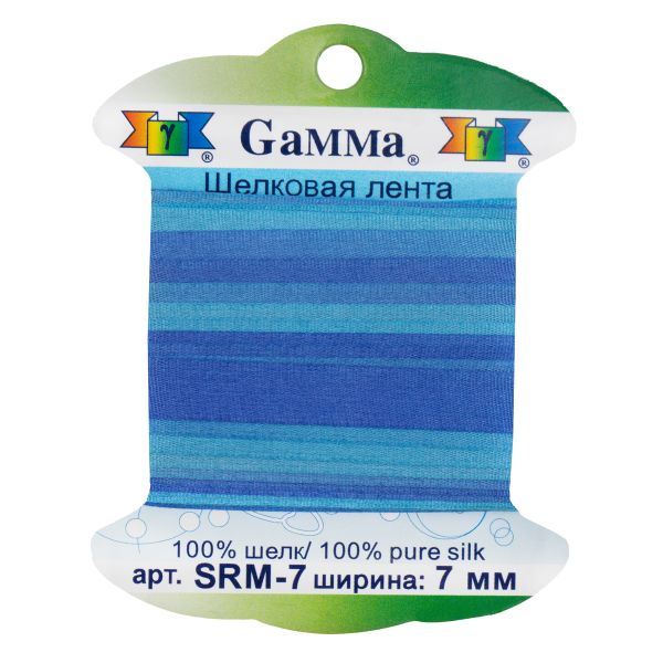 Лента (тесьма) шелковая 7.0 мм / 9.1±0.5 метров, M118 св.синий/фиолетовый, Gamma SRM-7