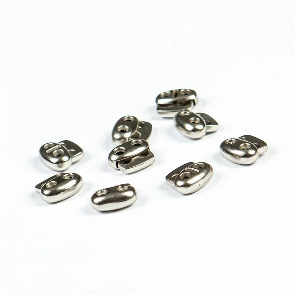 Фиксатор (зажим) для шнура металл плоский, 2 отв., 12х13.5 мм, (in ⌀3 мм), мет. цв.серебро, 20 шт