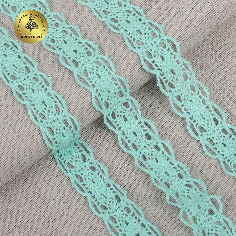 Кружево вязаное (тесьма) 15 мм / 10 метров, D1010, тонкая нить, цв.F249 мята, Kruzhevo