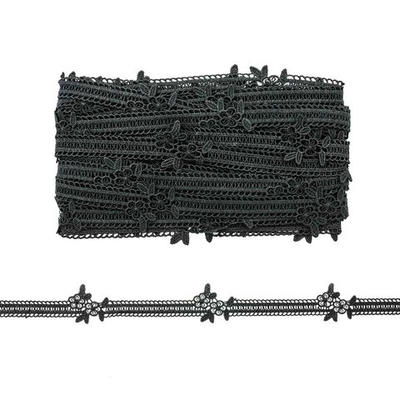 Кружево гипюр (плетёное) (матовое) 30 мм, 13.72м, цв.черный, S090712