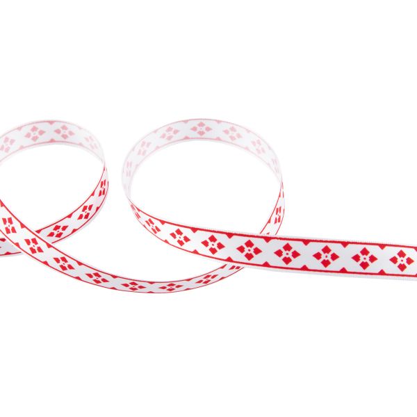 Лента атласная с рисунком 12.0 мм / 22.8 метров, O2 001/065 белый/красный, Gamma ALP-121