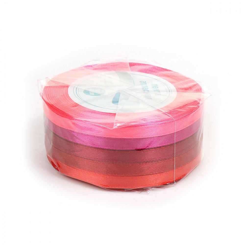 Лента атласная 1-сторонняя 6.0 мм / 5 шт по 22.5±1 метра, набор Оттенки красного, Magic4Hobby