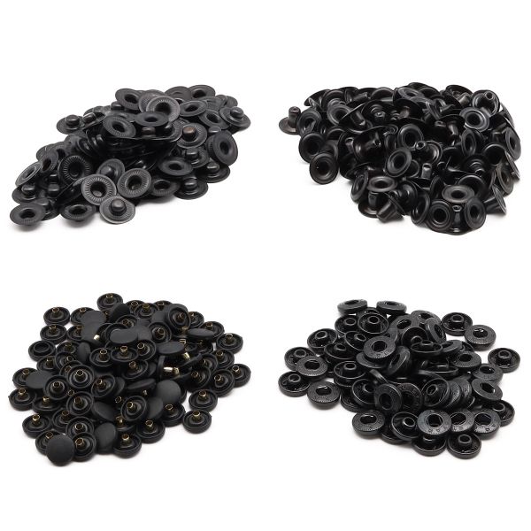 Кнопка Альфа (S-образная) ⌀15.0 мм, ≈720 шт, шляпка пластик + отв.части МЕТАЛЛ, 322 черн. + отв.части оксид, NEW STAR