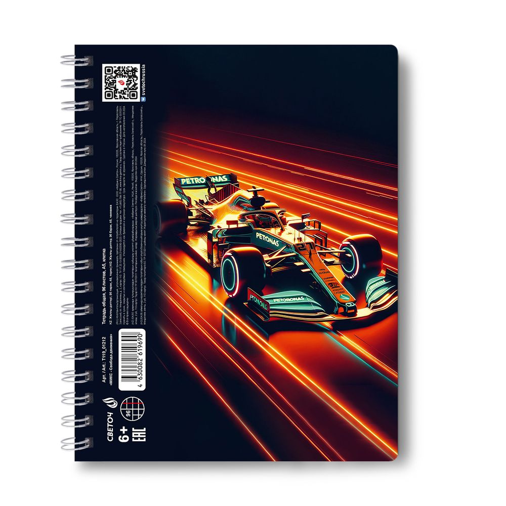 Тетрадь-перевертыш ученическая общая, A5 96 л. на гребне 65 г/м², белизна 100 %, 4 шт, клетка, 01212 МИКС - Свобода движения, Светоч Т119