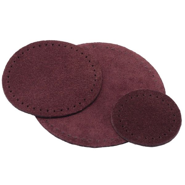Набор заплаток пришивных из замши, круг ⌀4см, 6см и 8см, с перфорацией, 3 шт, 100% кожа (31 бордовый), 59401