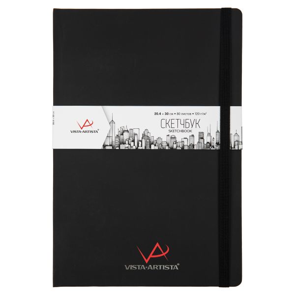 Скетчбук 120 г/м², 120 г/м², 30х20.4 см, сшивка 80 л, 01 черный, Vista-Artista VABK-2030