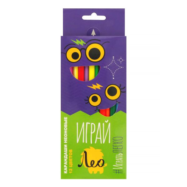 Набор неоновых трехгранных карандашей LGNCP-12 заточенный 8х12 цв, Лео LGNCP-12