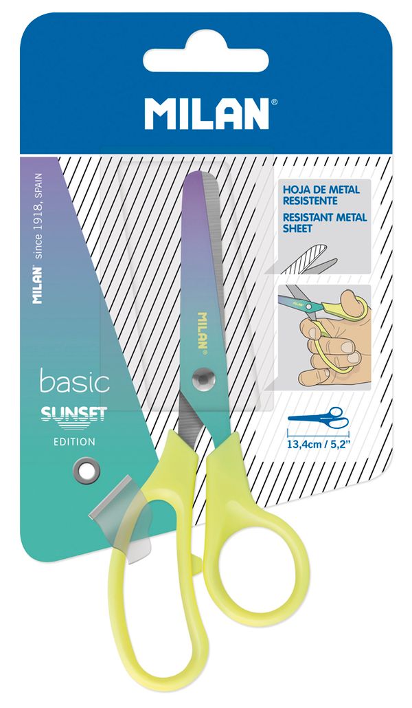 Ножницы канцелярские с лезвиями из нержавеющей стали, желтые BASIC SUNSET BWM10444Y, Milan